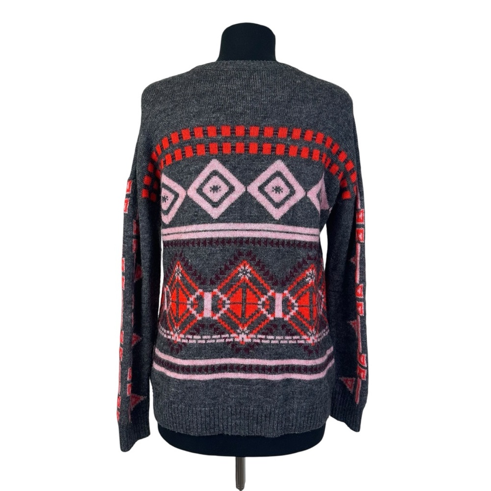 J.Crew Fair Isle Sweater Medium Wool Mohair Gray Pink Nordic Pullover - Picture 6 of 7